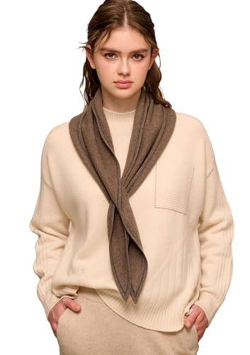 YUONNY Women Contrast Color Triangle Neck Scarf 30% Cashmere & 70% Wool, Small Diamond Shape Knitted Neck Scarves, Ladies Lightweight Collar Cross Scarf Soft Warm Knit Neckerchief, Best Gift Curry