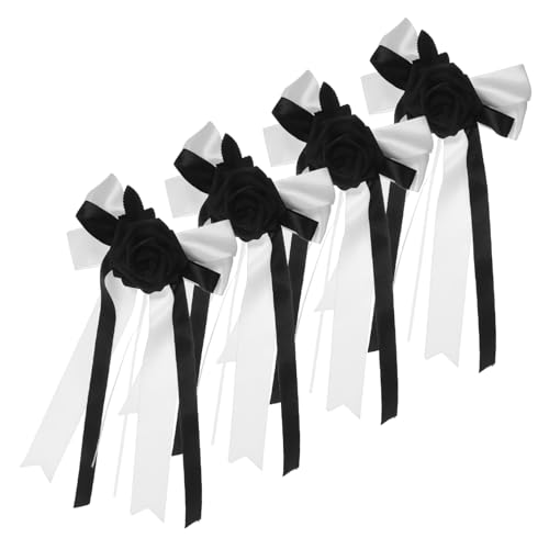 TOYANDONA 4piezas Lazo Funerario Negro para Coche con Flores Artificiales Decoración para Servicios Conmemorativos Decoración De Recepción De Funeral De Cementerio