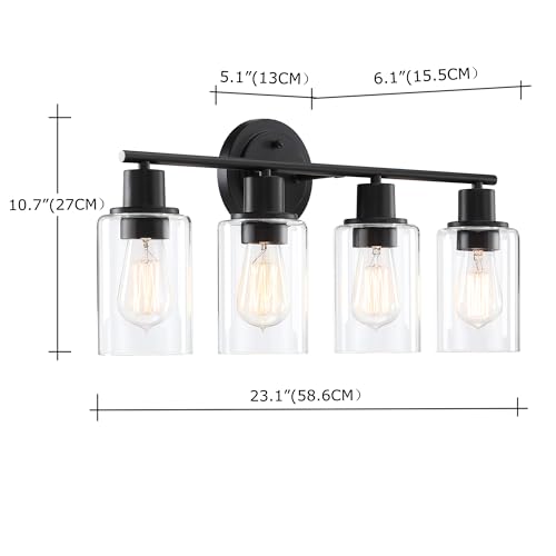 Image of 4-Light Bathroom Light Fixture Over Mirror Black 4-Light Vanity Light Fixture for Bathroom Vanity Black Wall Sconce Over Sink