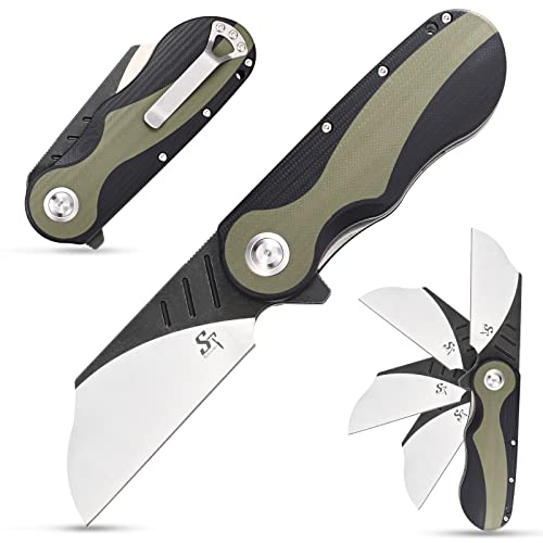 Sitivien ST138 Folding Knife,Sandvik 14C28N Stainless Steel,G10 Handle EDC Knife for Outdoor Camping,Hiking,Fishing(Black+Green)