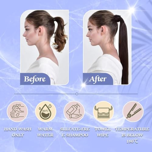 Image of Full Shine Pony Tail Extensions Real Human Hair, White Blonde, Length Style
