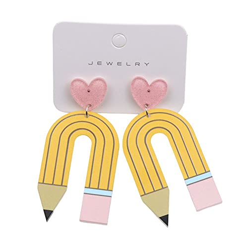 Colorful Pencil Earrings Acrylic Heart Pencil Dangle Earrings Creative Cute Earrings Teachers Students Back to School Jewelry Gift for Women2