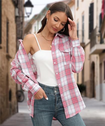 MIDNIGHTSUN Womens Button Down Flannel Plaid Shacket Shirt Oversized Buffalo Long Sleeve Shirt Jacket2