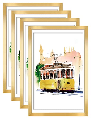 Annecy Portarretratos de 12 x 18 pulgadas (paquete de 4, dorado), marco de fotos de madera compuesta de 12 x 18 pulgadas, para fotos de 11 x 17 pulgadas con paspartú o 12 x 18 pulgadas sin paspartú,