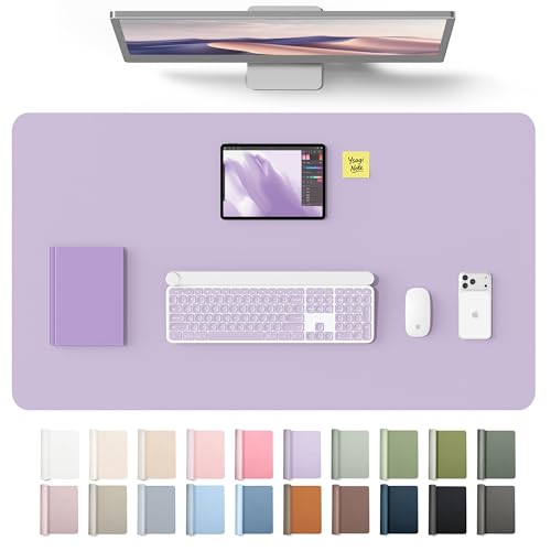 Image of YSAGi Leather Desk Protector, Office Mat, Large Mouse Mat, Non-Slip PU Leather Blotter, Laptop Desk Mat, Waterproof Writing Pad for Office and Home(Light Purple, 40 inch x 24 inch)