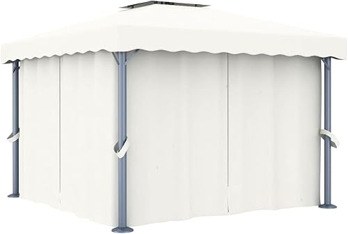 carpas para patio, kiosco, carpa con cortina de 9.8 x 9.8 pies, aluminio blanco crema, adecuado para exteriores, jardín, camping