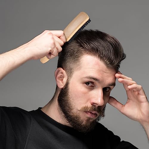 BESTOOL Haarbürste, Wildschweinborsten Bürste für Damen Herren Kinder zum Entwirren & Stylen, Naturborsten Bürste für dünnes, feines Haare, Bartbürste, Griff aus schwarzem Walnussholz (Natürlich)