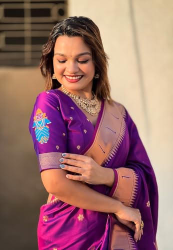 Image of SGF11 Women's Kanjivaram Paithani Silk Saree With Unstitched Blouse Piece