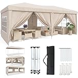 Aoxun Pop Up Gazebo 3x6m with 6 Removable Sidewalls, Waterproof Instant 10x20ft Tent, UV Protected Large Heavy Duty Party Canopy for Outdoor Events and Weddings (Beige)