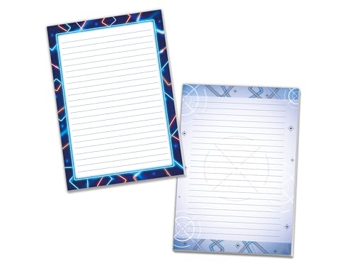 2 Motiv Schreibblöcke Hefte Briefpapier liniert für Kinder Schule Laser Lasertag Strahl neon bunt (1 Block dunkel und 1 Block hell A4 mit je 25 Blättern)