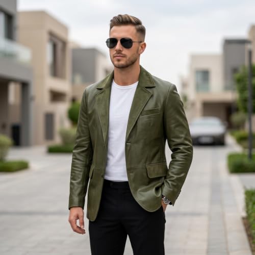 Image of Isaac & David Chicago Lambskin Genuine Casual Wear Leather Blazer Sport Coat Classic Button Closure for Men 2 Button Coat