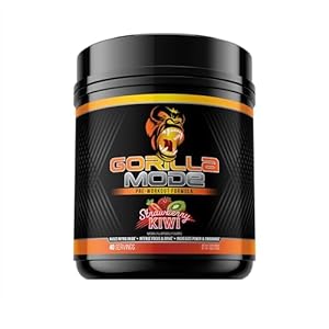 Gorilla Mode Pre Workout – Massive Pumps · Laser Focus · Energy · Power – L-Citrulline, Creatine, L-Tyrosine, Betaine, Hydroprime®, Alpha-GPC, 400mg Caffeine, Huperzine A – 816g (Strawberry Kiwi)