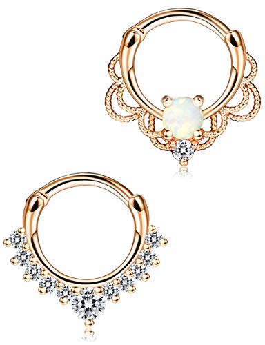 Milacolato 16G Opal Septum Edelstahl Piercing Nasen Hoop Nase-Ringe Piercing Körper Schmuck, 2Pcs