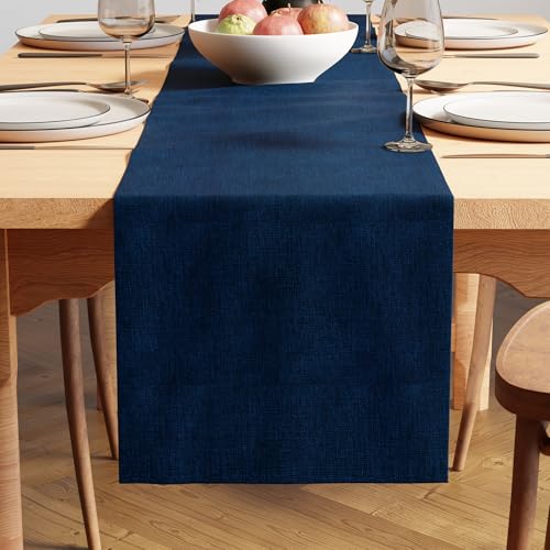 Image of Encasa XO Dining Table Runner for 4 to 6 Seater | 32x183 cm | Royal Blue | Chenille Fabric | Machine Washable