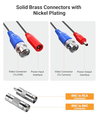 Anlapus 60 Feet All-in-One Video Power Cable for CCTV Security Camera DVR System, BNC Extension Surveillance Camera Cable with 1X BNC Connector and 1X RCA Adapter - Thumbnail 2