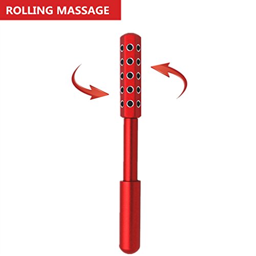 BC Germanium Face Beauty Roller, Facial Firming, Uplifting Beauty Tool,Durable Aluminium Handle with 30pcs 97.99% Upgraded Germanium Stone, Red, Portable