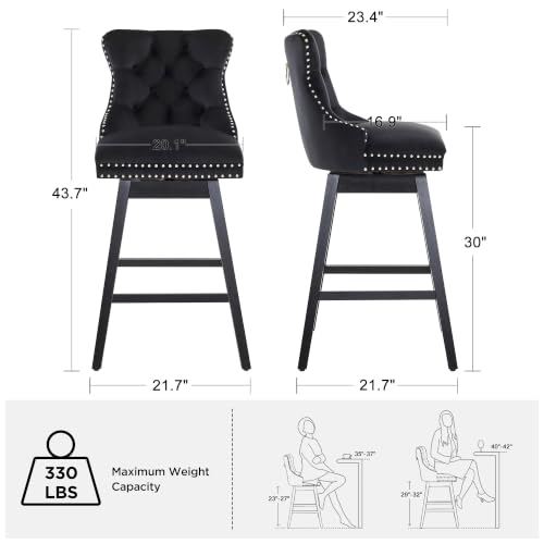 Image of Black Swivel Bar Stools, Velvet Counter Height Bar Stools Set of 5