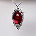 Blood Red Cabochon in Silver Finish Pewter Frame Pendant Necklace