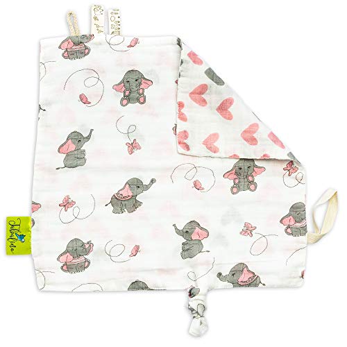 Tabalino ▪ Weiches Schmusetuch Schnuffeltuch Baby zum Kuscheln und Einschlafen ▪ ca 28x28cm ▪ ab 0 Monate ▪ Geschenk Geburt ▪ Mädchen ▪ rosa Elefanten