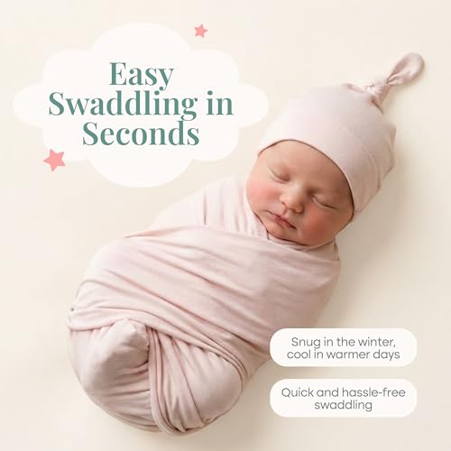 Image of Caden Lane Baby Swaddle & Receiving Blanket, Soft, Breathable & Temperature-Regulating Bamboo Viscose Fabric for Swaddling Newborns, Gender Neutral Infant Blanket for Boys & Girls, Pale Pink