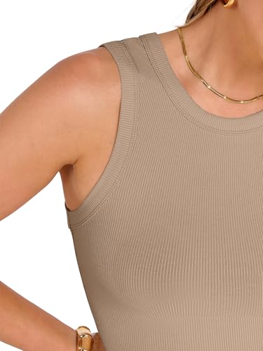 Image of ANRABESS Womens Crop Tank Tops High Neck Sleeveless Ribbed Knit Slim Fit Shirts 2026 Summer Casual Basic Workout Clothes