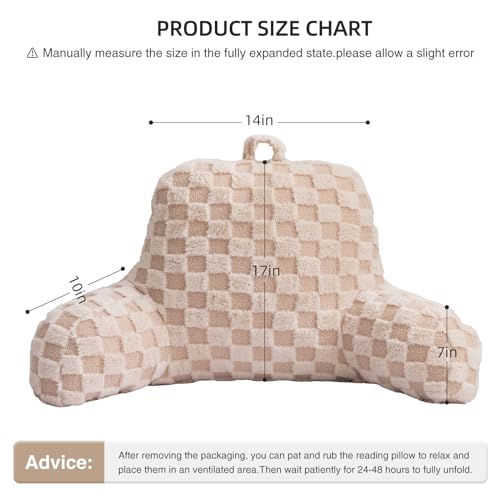 Image of Aimuan Reading Pillow Checkered Bed Rest Wedge Backrest Checkerboard Pillow with Arms Back Support for Sitting Up in Bed Cushion Incline Rest Sleeping Snoring Pillow (Beige,Standard)