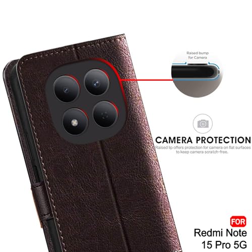 Image of TheGiftKart Flip Back Cover Case for Mi Redmi Note 15 Pro 5G | Dual-Color Leather Finish | Inbuilt Stand & Pockets | Wallet Style Flip Back Case for Redmi Note 15 Pro 5G (Faux Leather, Coffee & Brown)