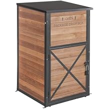GUTINNEEN Package Delivery Box for Outside Large Parcel Drop Box,Metal Frame Solid Wood, Anti-Theft Baffle, Password Lock,Gas-Strut Lid,Weatherproof for Multiple Packages, 22.2" L x 27.5" D x 40.6" H