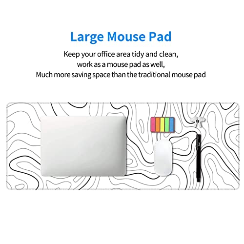 Image of White Extended Gaming Mouse Pad - 31.5 x 11.8 Inch Black and White Topographic Mouse Pad with Anti-Slip Rubber Base for Home Office