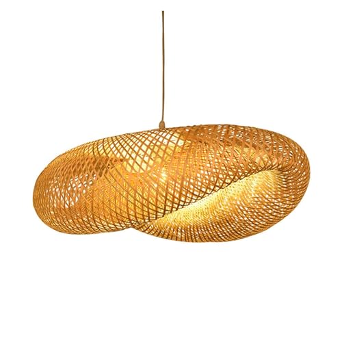 Lustre suspension rotin tressé luminaire plafonnier nid d'oiseau 50cm pour salon café