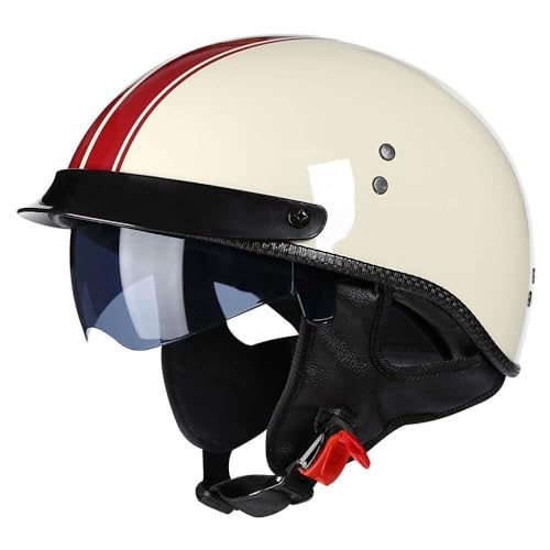 Mezzo Casco Jet Caschi Moto Retrò Casco Scodella Portatile, ECE Omologato Mezzo Elmetto da Moto Retrò con Pare-soleil Rétractable per Uomo Donna Biker Cruiser Scooter Touring(2,M(57~58CM))
