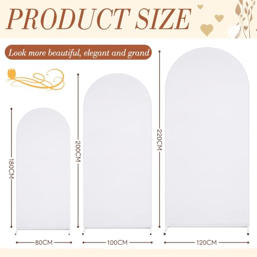 Image of VitalCozy Set of 3 Arch Covers 6ft, 6.5ft, 7.2ft White | Arch Covers Stretchy Backdrop for Wedding Baby Shower Birthday Photo Booth Decoration, Fits Arch Frame, Frame Not Included