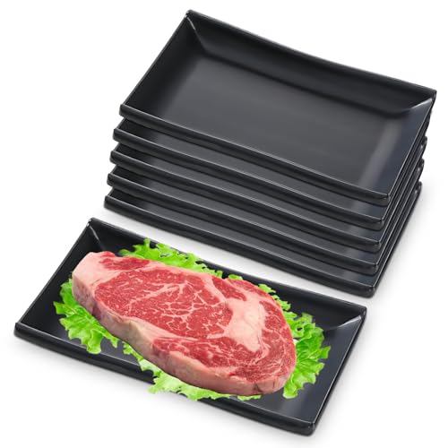 LEKEFETO Lot de 5 assiettes à dessert carrées : 19,4 cm Assiettes en mélamine incassables, assiettes à gâteau réutilisables, noires, assiettes de service...