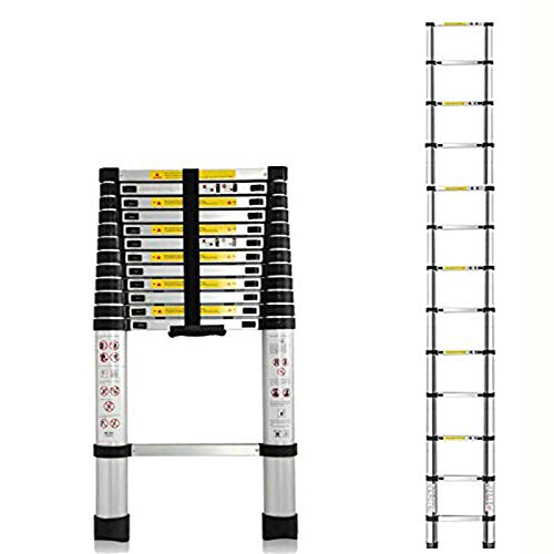 Preisvergleich Produktbild Teleskopleiter 3,8M Aluleiter Klappleiter Ausziehleiter Mehrzweckleiter, Rutschfester, Teleskop-Design, aus hochwertigem Aluminium, Stehleiter Haushaltsleiter Schiebeleiter 150 kg Belastbarkeit