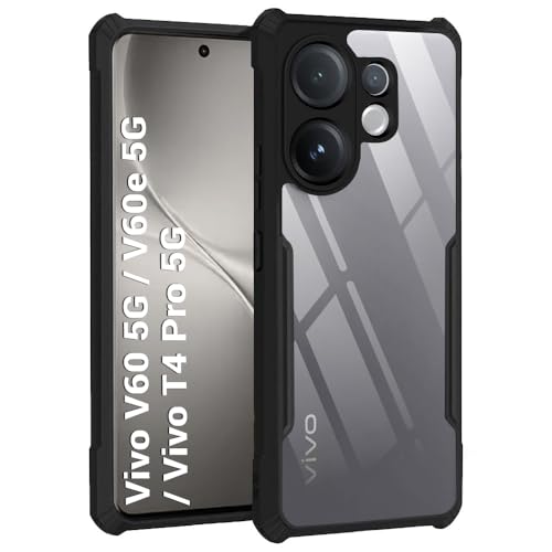 Image of TheGiftKart Shockproof Crystal Clear Back Cover Case for Vivo V60 5G / V60e 5G / Vivo T4 Pro 5G | 360 Degree Protection | Protective Design | Transparent Back Cover Case (PC & TPU, Black Bumper)