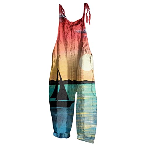Hanaturu Mono de verano para mujer, estampado floral, tirantes delgados, escote cuadrado, mono de pierna ancha, 06-azul, L