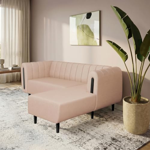 Image of Interio by Godrej Paramount L-Shape 3 Seater Left Hand Side Fabric Sofa, 1-Year Warranty, Solid Wood, Beige