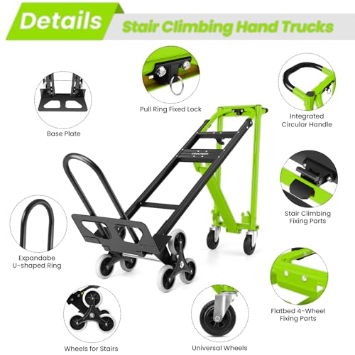 Image of Heavy Duty Stair Climbing Hand Truck - 1000 LBS Capacity 4-in-1 Convertible Dolly Cart, Foldable Platform Utility Cart for Moving Boxes, Industrial Grade Steel Construction(Green)