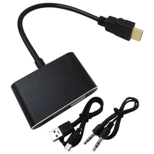 llololl bgbg 2 in 1 HDMI to VGA+HDMI Adapter for Dual Monitor, 1080P Full HD Video Audio Converter with 3.5mm Audio Jack Port & Micro USB Port, Video from PC/Laptop to Monitor/HDTV/Projector