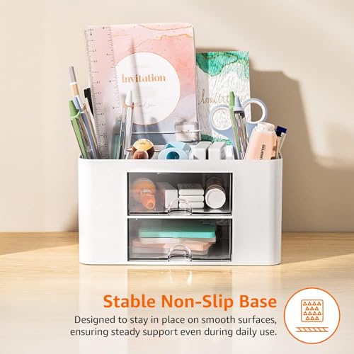 Image of Study Table Organizer with Drawers | Desk Organiser for Students | Stationery Storage Box | Office Table Organizer | Study Desk Accessories Holder (White)