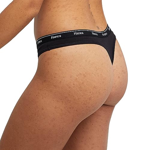 Hanes Women's Originals Panties Pack, Breathable Cotton Stretch Underwear, Basic Color Mix, 6-Pack Thongs, 2X Large #TOP2
