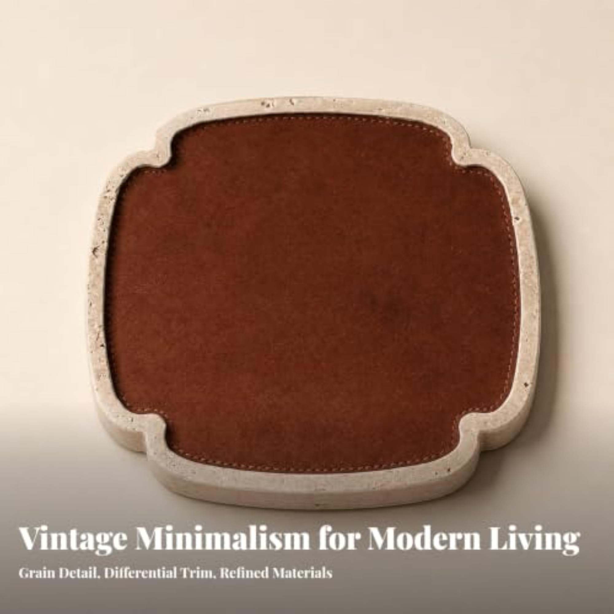 Multifunctional Stone Tray with Leather Inset, Elegant Square Design