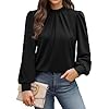 WIHOLL Long Sleeve Shirts for Women Mock Neck Tops Pleated Front Blouses Dressy Casual Fall Clothes 2025 Fashion