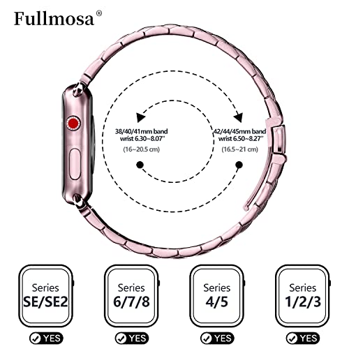 Fullmosa Metallarmband Kompatibel mit Apple Watch Armband 44mm 45mm 42mm, Edelstahl Ersatzband f&uuml;r iwatch SE 3 2 1 Series 9 8 7 6 5 4 3 2 1, Rosa