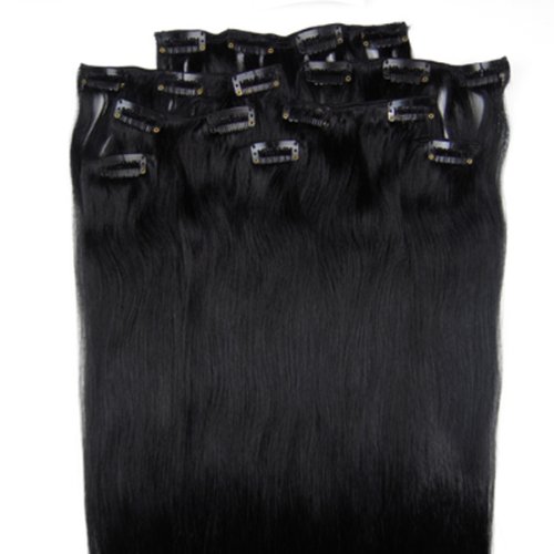 Clip in Real Human Hair Extensions Double Wefts Clip-on Remy Thick Hair Jet Black Colors 8 Pieces a Pack 20inch 100g