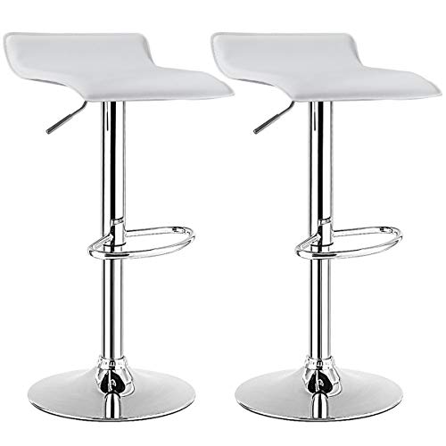 COSTWAY Bar Stool, Swivel Adjustable Contemporary Stools, Modern Design Chrome Hydraulic PU Leather Backless Barstools (White, Set of 2)