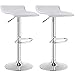 COSTWAY Bar Stool, Swivel Adjustable Contemporary Stools, Modern Design Chrome Hydraulic PU Leather Backless Barstools Set of 2(White)