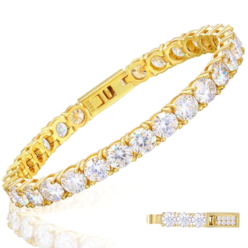 Moissanite Tennis Bracelet for Women Men 2.11-21Carats Moissanite Bracelet 18K White/Yellow Gold Plated 925 Sterling Silver Bracelets 2/3/4/5MM D Color VVS1 Round Brilliant Cut Bracelets 6-8.5Inch
