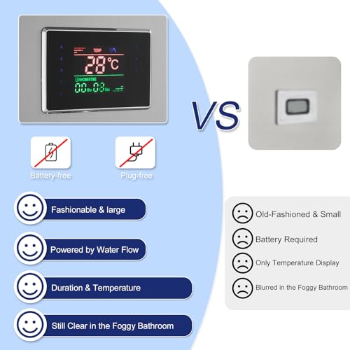Shower Tower Without Tap, 6-Mode Tower Shower Panel with LED Temperature Display Rain＆Mist, 2 Modes Body Massage Jets, Handset and Bath Spout, 304 Stainless Steel, Brushed