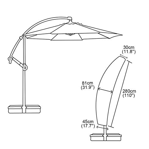Patio Umbrella Cover, Upgraded 420D Oxford Fabric Waterproof Snowproof Outdoor Cantilever Umbrella Cover with Zipper for 9-11ft Offset Parasol Umbrellas (280 x 81 x 45cm) - Khaki - Thumbnail 2